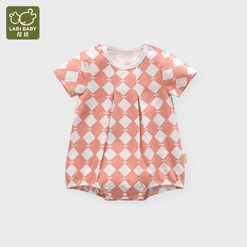 LABI BABY Monos con diseño plisado para recién nacidos, pelele de verano para niños pequeños, mono con estampado a cuadros y botones a presión, monos para niñas, ropa infantil