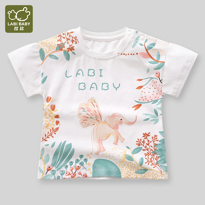 LABI BABY Children Cartoon T-Shirt for Boys Girls Summer Top Kids Animal Pattern Short Sleeved Wear Casual Thin Summer Clothes