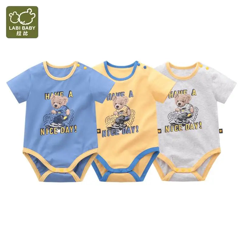Summer Baby Boys Romper Cotton Infants Bodysuits Newborn Jumpsuits Onesie Round Neck Shoulder Buckle Children Clothes 12-36Mouth