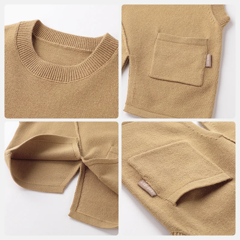 LABI BABY 3 Colors Girls Sweater Vest Autumn Spring Round Neck Pullover Vest Knitted Sweater Top Children Clothes Kids Clothes