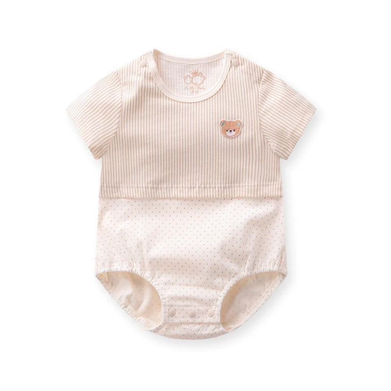 LABI BABY Peleles de algodón de verano para niños pequeños, mono con patrón de oso Adorable, mono infantil, monos de manga corta para recién nacidos, una pieza