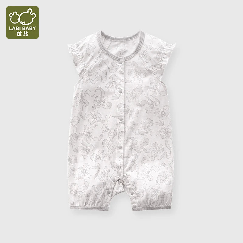 High-end Newborn Rompers Ruffle Sleeve Bows Flower Print Infant Bodysuit for Boy Girls Toddler Jumpsuit Baby Clothes Gift Summer