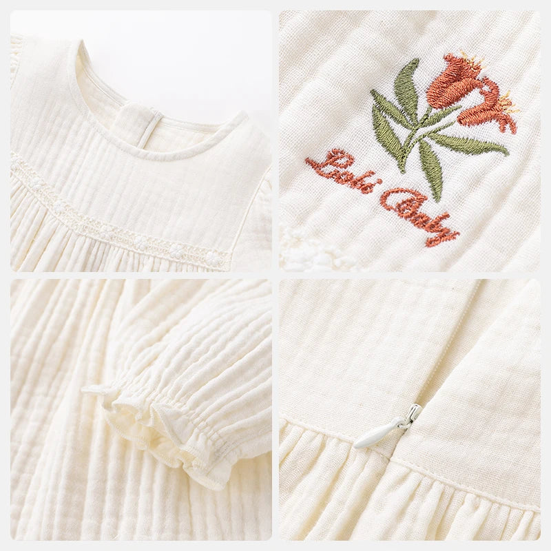 LABI BABY Autumn Embroidery Dress for Girls Elegant Long Sleeve Princess Dresses Cotton Frocks Children Clothing Kids Clothes
