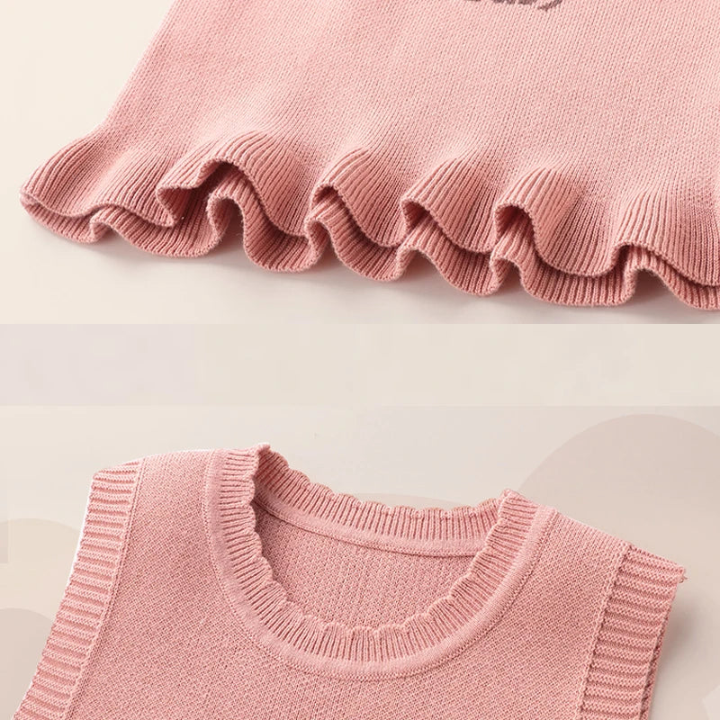 LABI BABY Blossom Knitted Vest for Girls Flowers Pattern Sweater Vest O Neck Pullover Knitwear Sleeveless Sweater Vests Top 2024