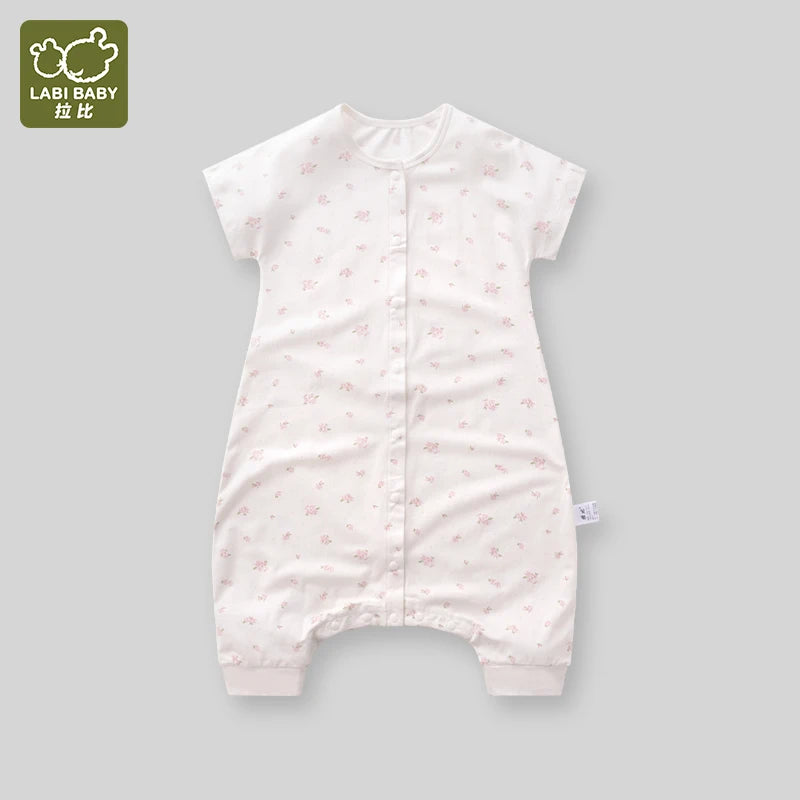 LABI BABY Summer Sleeping Bags for Grils Boys Toddler Rose Print Jumpsuit Thin Elegant Kids Sleepwear Infant Sleeping Bodysuit