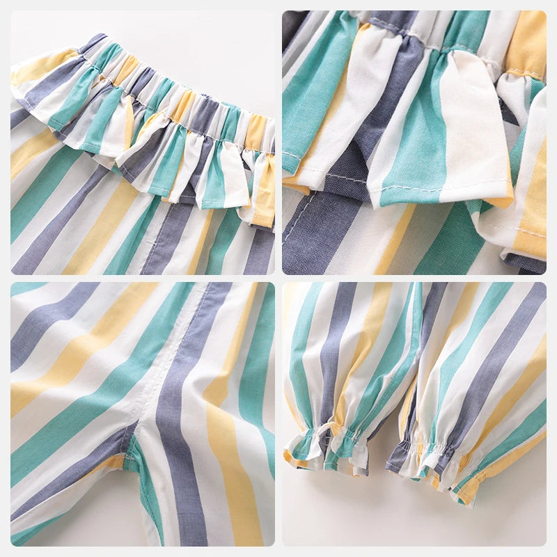 LABI BABY Cotton Stripe Pants for Boys Girls Elastics Waist Pants for Toddler with Macrame Children Trousers Kids Clothing