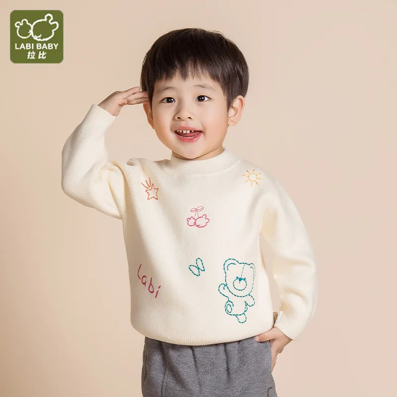LABI BABY Knit Sweater for Girls Boys Embroider Sweaters Pullover Bear Pattern Fall Winter Knitted Tops Toddlers Kids Clothes