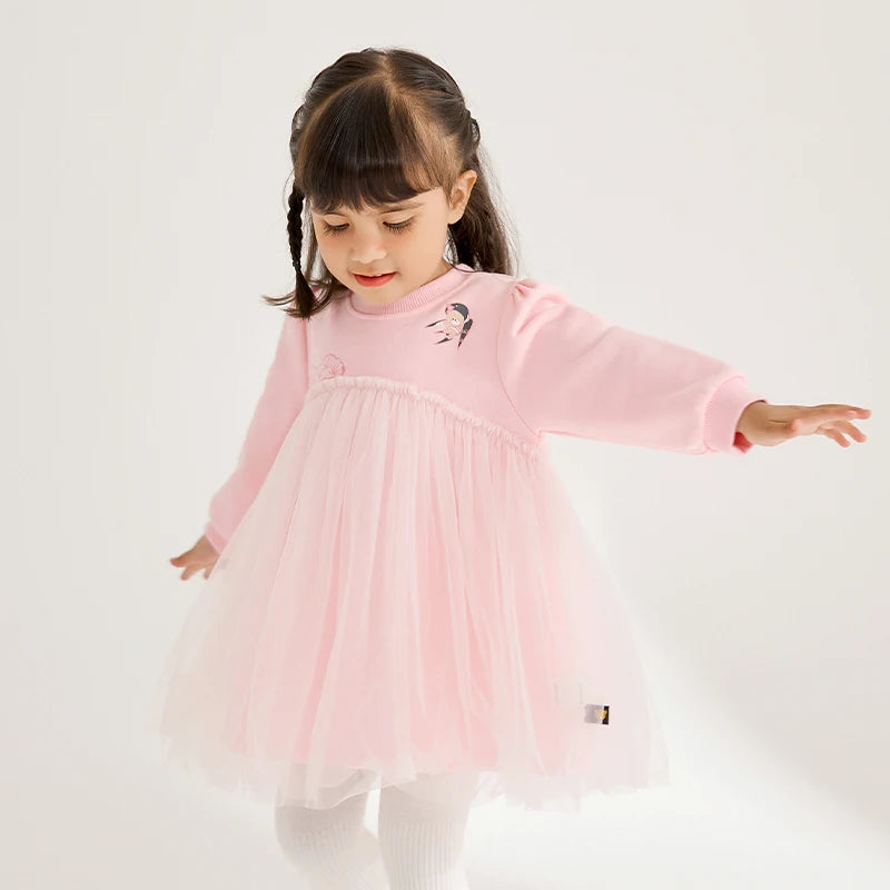 LABI BABY Girls Princess Dresses Sweet Kids Party Dress Children Mesh Dress Long Sleeve Festival Clothes School Casual Clothing