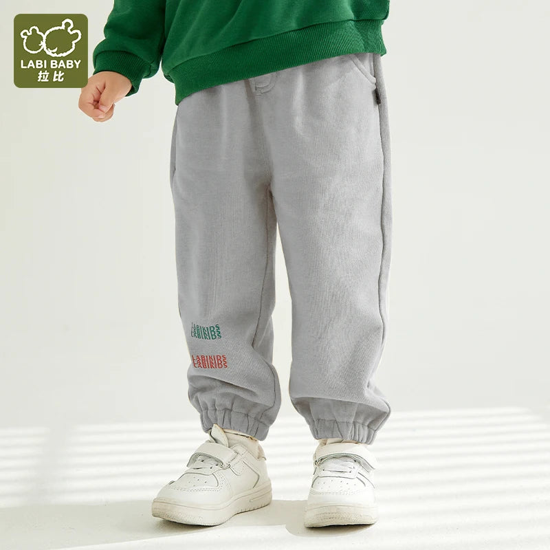 LABI BABY Children Sweatpants Boys Girls Grey Casual Elastic Waist Pants Spring Autumn Kids Sports Pants Letters Print Trousers
