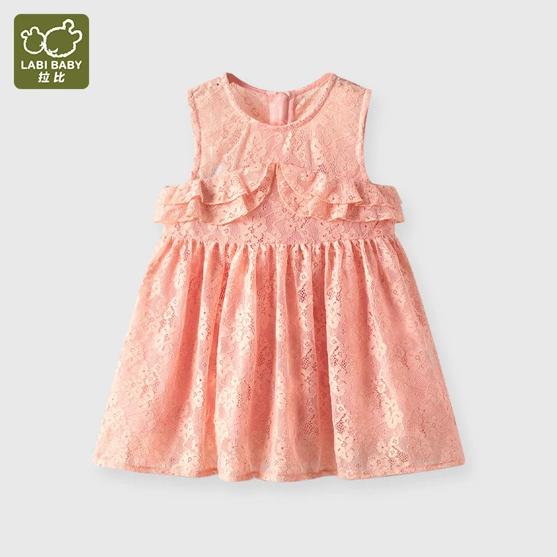 Baby Girls Sleeveless Lace Dress Toddler Floral Lace Frocks Summer Flowers Princess Fairy Dresses for Girls Kids Rose Red Party