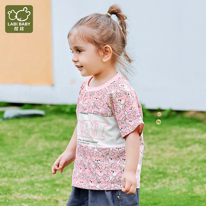 LABI BABY Summer Girls 2-5 Year Old Printed T-shirt High Quality Casual Loose kids clothes