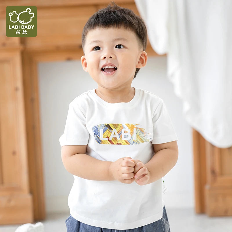LABI BABY Summer Letter Printed T-shirt for Boys Girls Round Neck Top 1-6 Year Old Children Casual Clothes High end Clothing