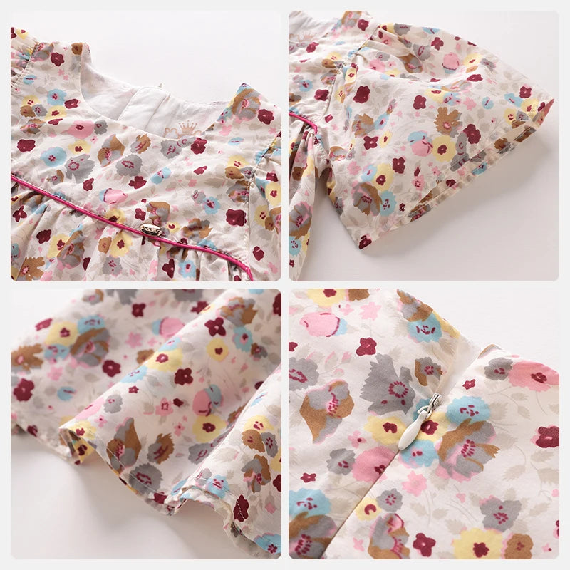 LABI BABY Girls Flower Top Elegant Shirt for Girls Toddler Summer Floral T-shirt Children Clothes Kid Colorful Festival Clothing