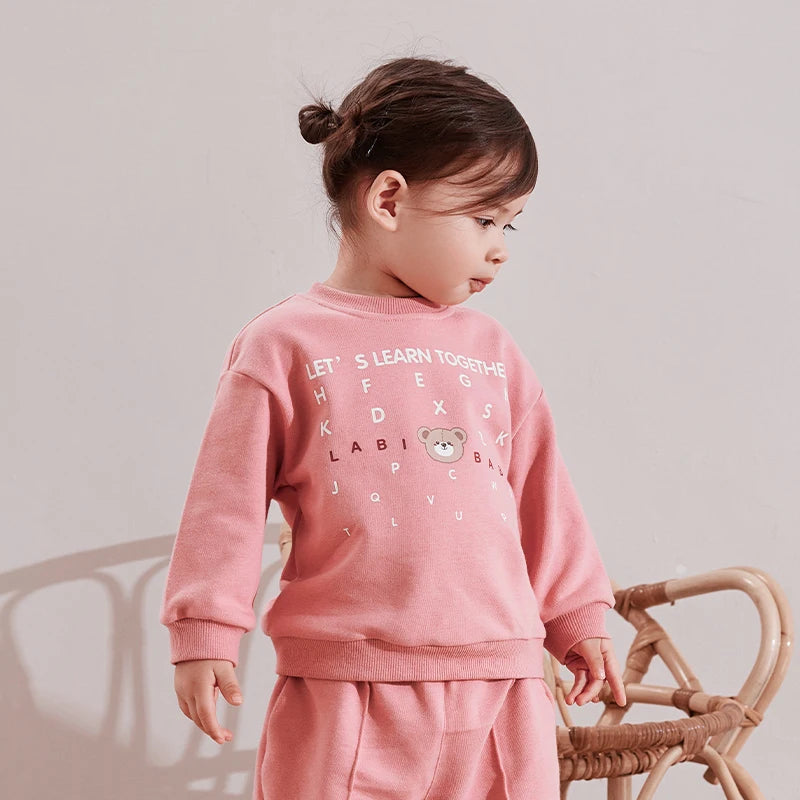 LABI BABY Boys Girls Autumn Tops Casual Long Sleeve Sweatshirt Kids Spring Clothes Children Clothing Red Grey Sportswear 1-6Year
