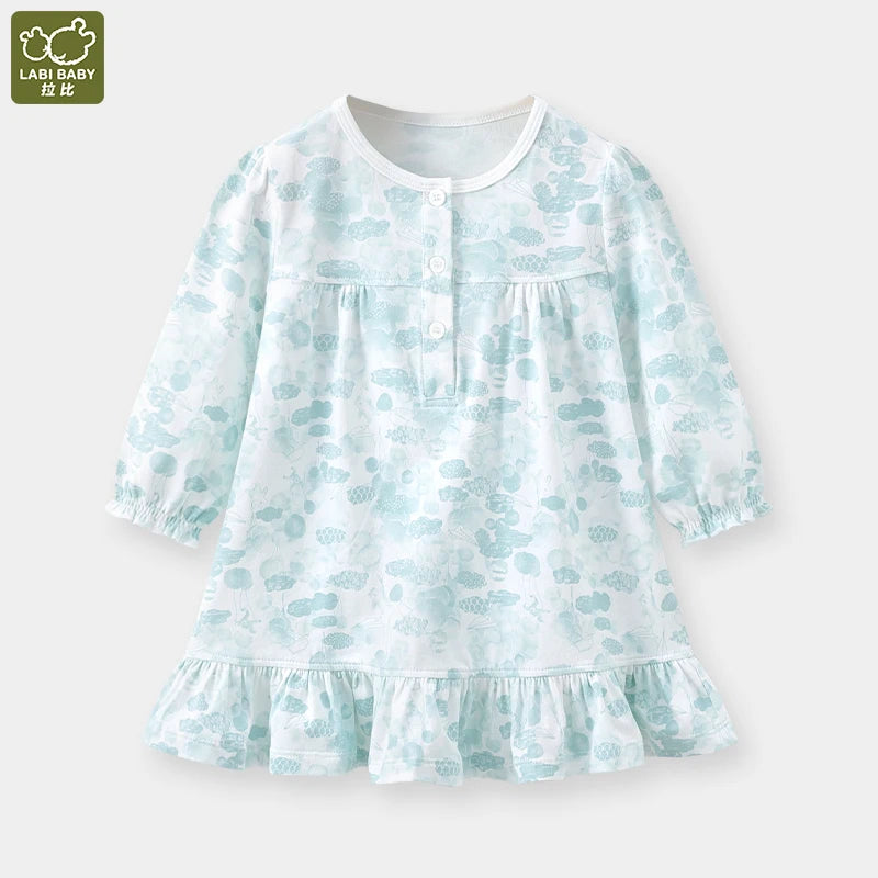Floral Baby Dress for Girls Infant Knee Length Dresses Toddler Flowers Spring Autumn Dress Casual Cute Kids Clothes Pink Blue