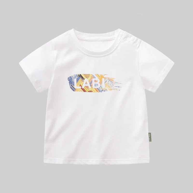 LABI BABY Summer Letter Printed T-shirt for Boys Girls Round Neck Top 1-6 Year Old Children Casual Clothes High end Clothing