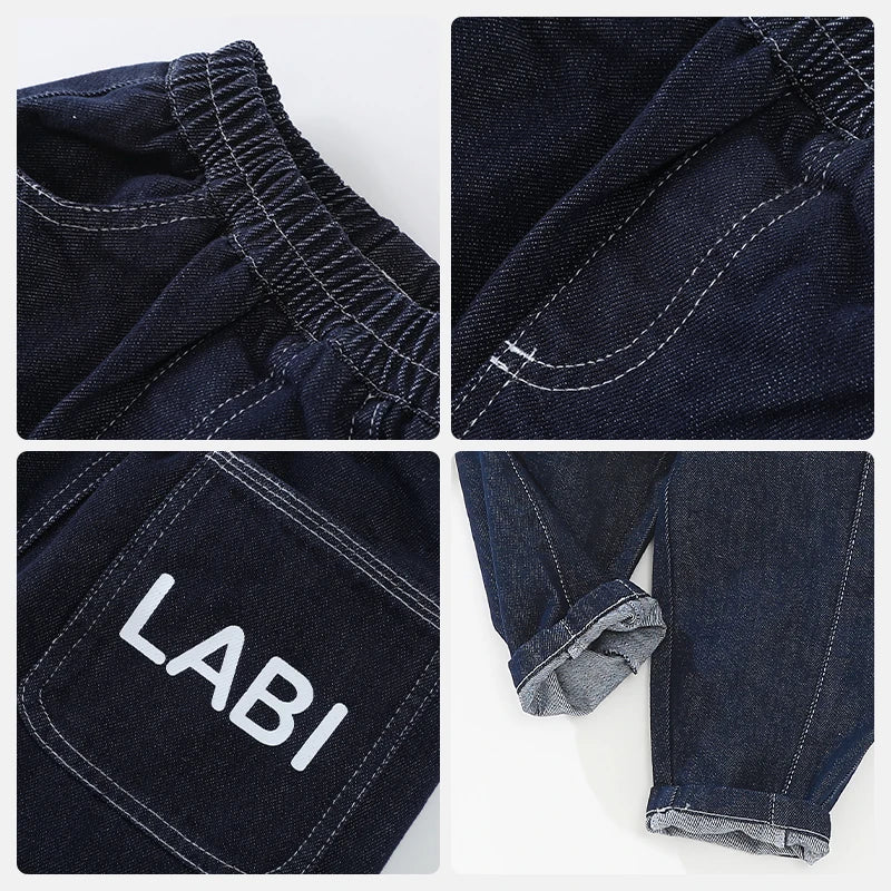 Durable Kids Denim Jeans for Boys Girls Outdoor Elastic Waist Cotton Trousers with Pockets Children Jeans Pants Kid Clothing