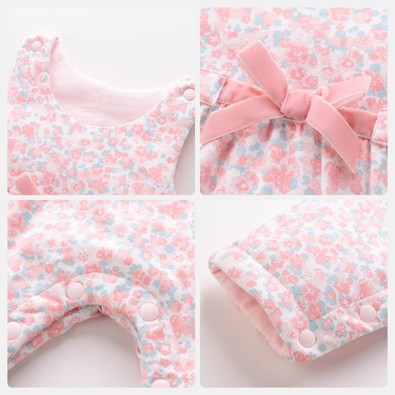 LABI BABY Cute Sleeveless Jumpsuit for Newborn Girls Thin Jumpsuit Toddler Floral Bodysuit Summer Flowers Infant Clothing Baby