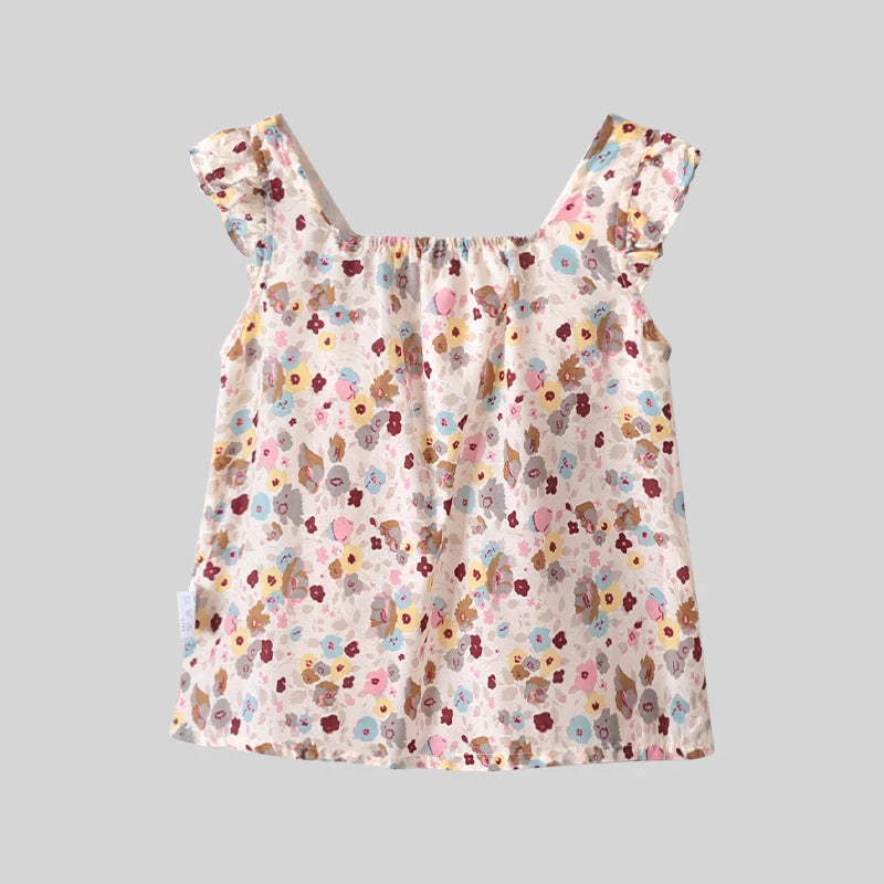 LABI BABY Elegant Flowers Vest Girls Toddler Summer Floral Top Infant Sleeveless Tops Kid Clothing Toddler Children Clothes