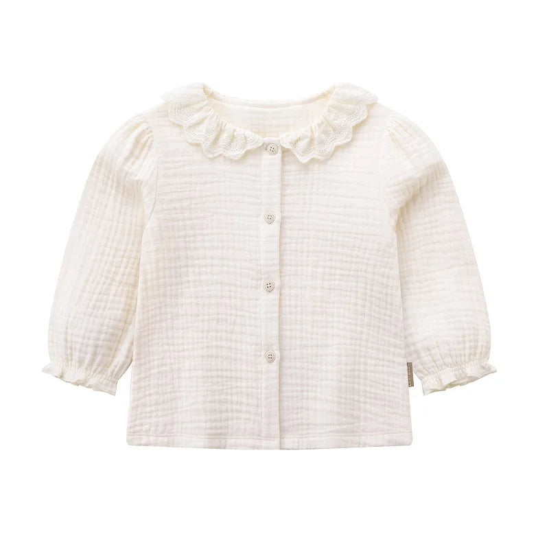 1-6 Toddler Kids Beige Blouse Autumn Lace Collar Shirts Elegant Long Sleeve Tops for Girls Fall T shirt Baby Clothes Clothing