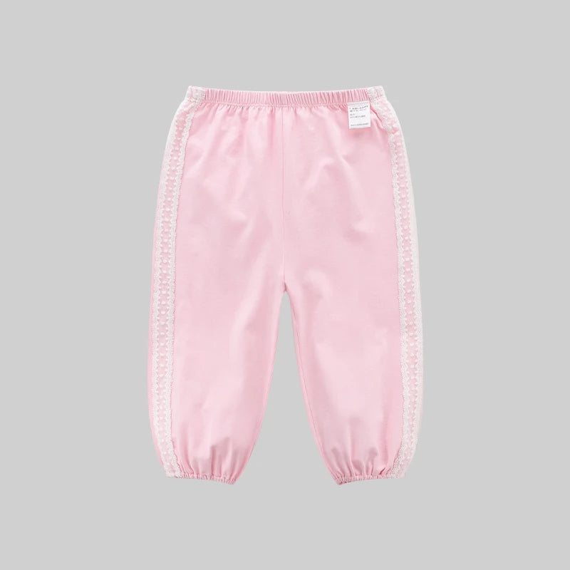 1-5 Year Girls Lace Pants Casual Party Pants Loose Light Summer Trousers for Kids Breathable Outdoor Windproof Pants Pink Purple