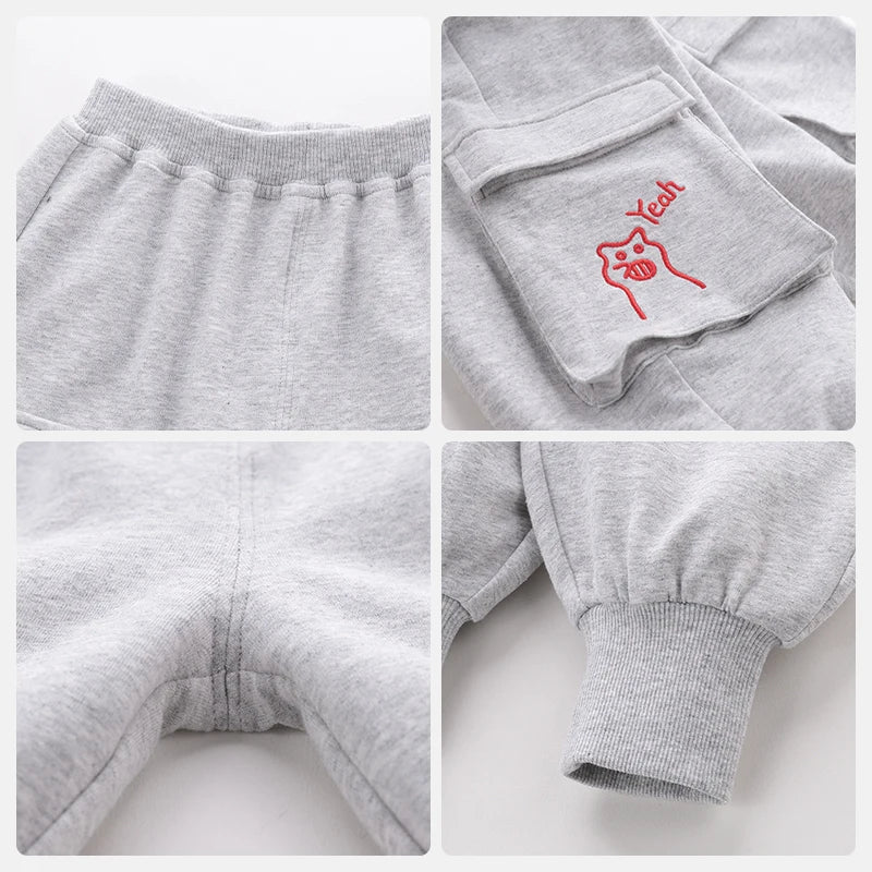 LABI BABY Black Grey Pockets Pants Casual Autumn Spring Kids Sports Trousers Boys Girls Sweatpants 1-6 Years Children Clothes