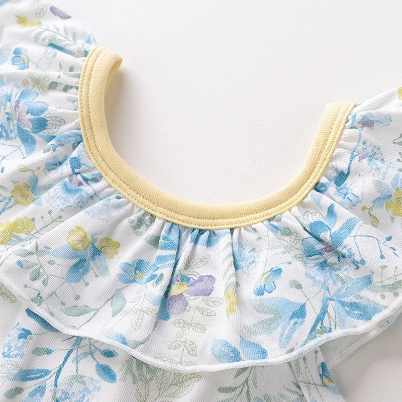LABI BABY Newborn Cotton Ruffle Playsuits Flower Print Summer Rompers Infant Girls Boys Bodysuits Toddler Sleeveless Outfits