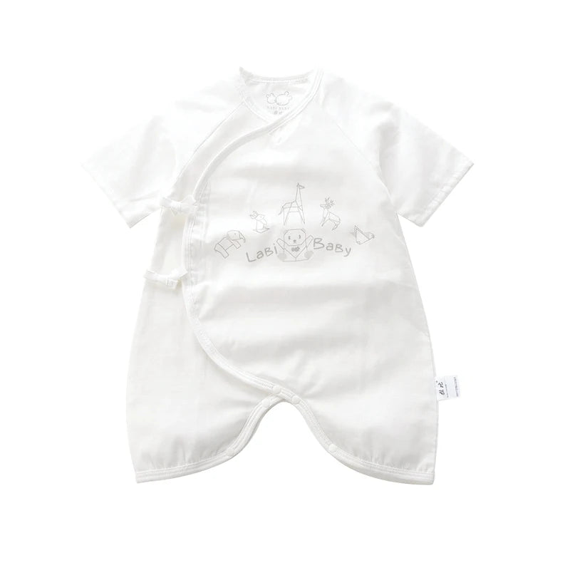 LABI BABY Pelele de algodón puro, mono con apertura inclinada de dibujos animados para niños y niñas, monos finos de verano para recién nacidos, ropa para niños