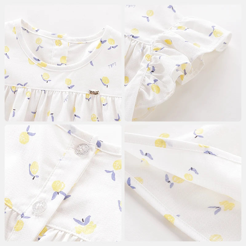 LABI BABY Girls Summer Ruffle Top Shirt Floral Prints Short Outfits Set Toddler Fly Sleeve T shirt Costume Kids Flowers Clothes