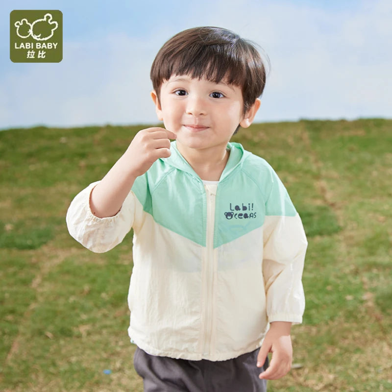 LABI BABY 1-6 Toddlers Windproof Hooded Jacket Thin Zipper Coat for Boys Girls Kids Casual Outerwear Spring Autumn Baby Clothes