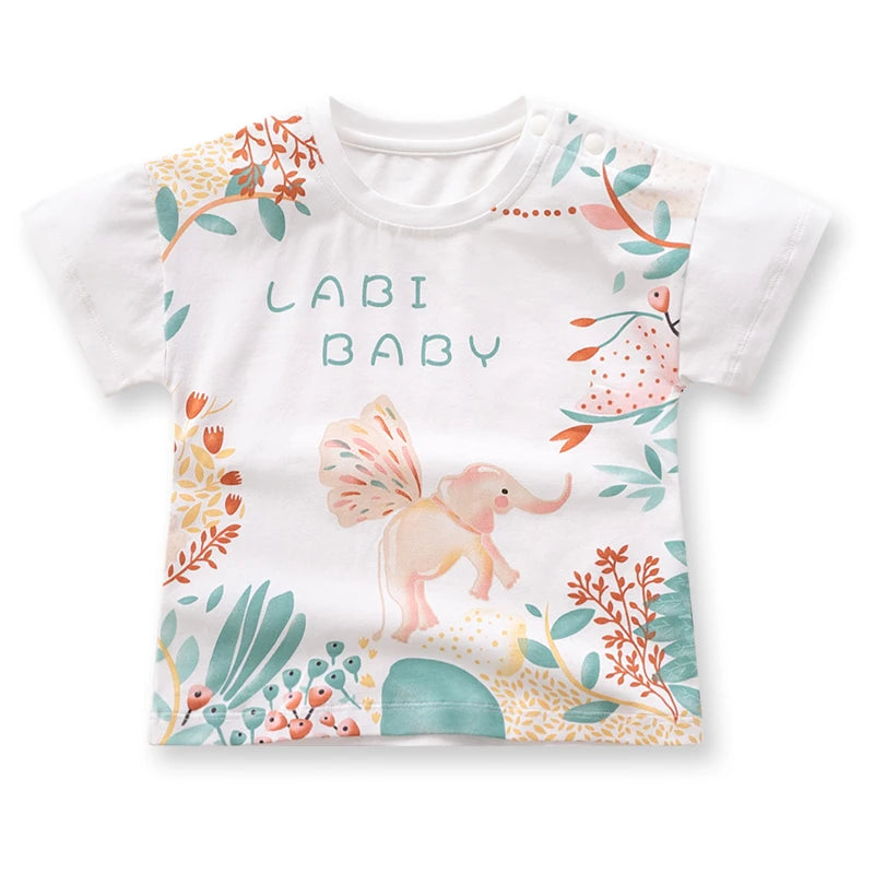 LABI BABY Children Cartoon T-Shirt for Boys Girls Summer Top Kids Animal Pattern Short Sleeved Wear Casual Thin Summer Clothes