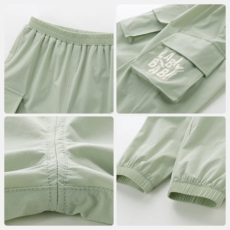 Kids Overalls Pants with Pockets Durable Outdoor Elastic Trousers for Boys Girl Children Casual Long Pants Spring Autumn 1-4Year