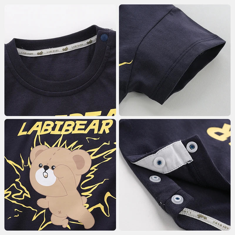 LABI BABY Kids Summer Cotton Round Neck Sleeve Short T-shirt boy and girl Cartoon Print Casual Children's clothing