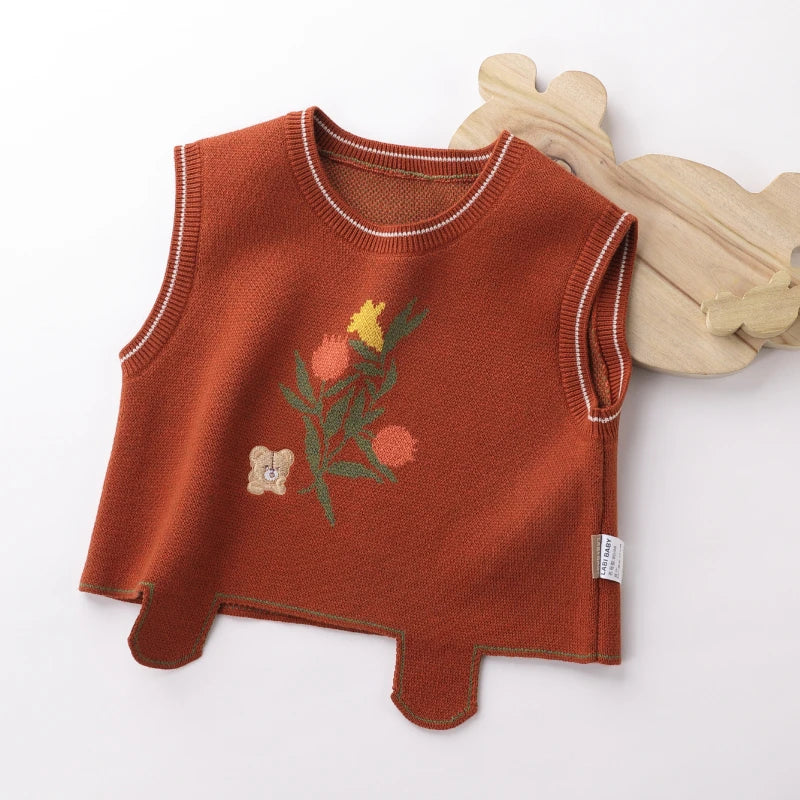 LABI BABY Girls Knitting Vest Autumn Knitted Vest Top Sleeveless Sweater Versatile Pullover Vest Xmas Red Sweater Clothes 1-6 T