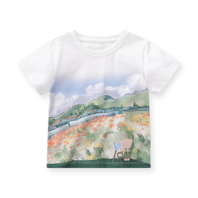 LABI BABY Summer Cartoon T shirt for Boys Girls Short Sleeve Top Children T-shirt High-end Infant Clothes Clothing 1-6 Year Old