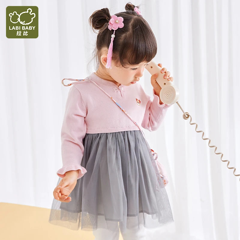 LABI BABY Girls Mesh Dresses High end Infant Dress for Toddler Girl Clothing Kids Ball Gown Children Party Festival Clothes