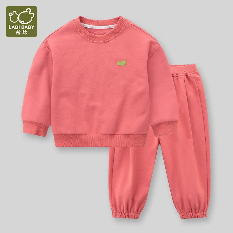 LABI BABY Long Sleeve Sportswear Boys Girls Casual Sweatshirt Pants Kids Sports Clothes Autumn Children Clothing Red White 1-5 Y