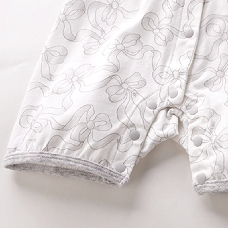 High-end Newborn Rompers Ruffle Sleeve Bows Flower Print Infant Bodysuit for Boy Girls Toddler Jumpsuit Baby Clothes Gift Summer