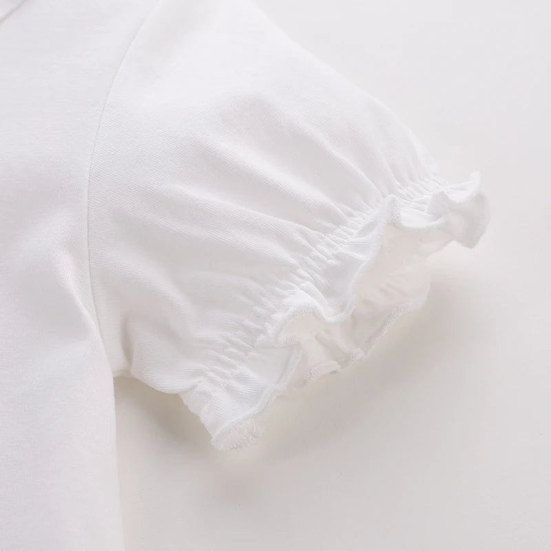 Children's Clothing Girls Solid Cotton Short Sleeve T Shirt For Girls Puff Sleeve Girl clothes Casual Tops T-Shirt For Girls