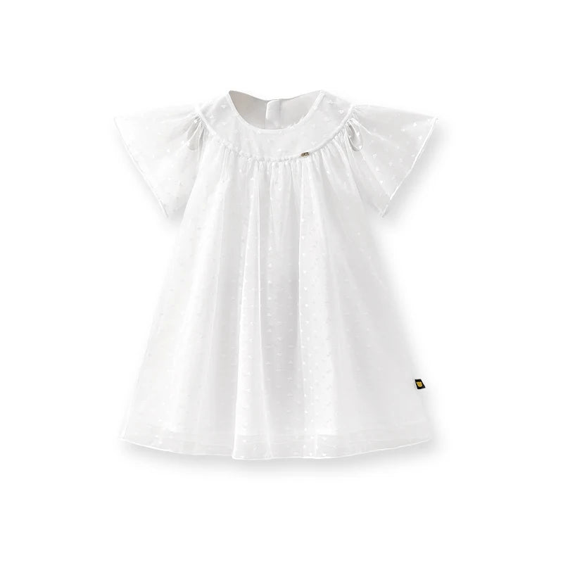 Summer Girl Heart Mesh Layered Dress High end Princess Fairy Dresses Flower Sleeve Frocks White Blue Dresses Kids Children Cloth