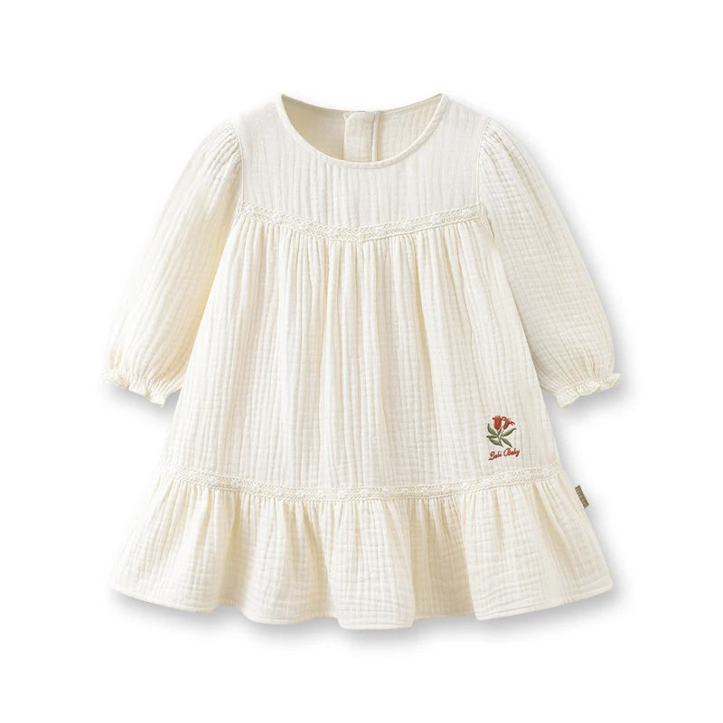 LABI BABY Autumn Embroidery Dress for Girls Elegant Long Sleeve Princess Dresses Cotton Frocks Children Clothing Kids Clothes