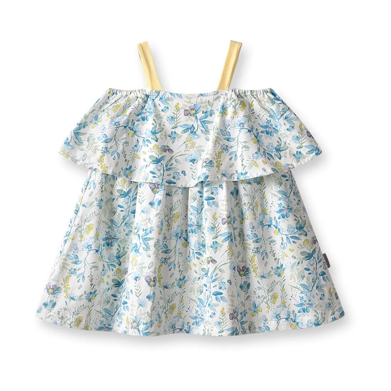 LABI BABY Girls Summer Flower Dresses Cotton Sleeveless Floral Dress for Kids Colorful Party Clothes Children Beach Clothing