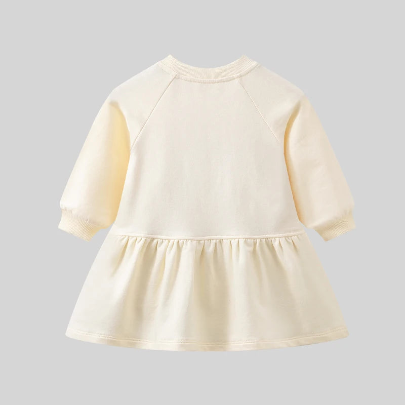 LABI BABY Casual Autumn Dresses for Girls Kids Long Sleeves Round Neck Dress Sweet Children Outdoor Clothing Toddler Clothes