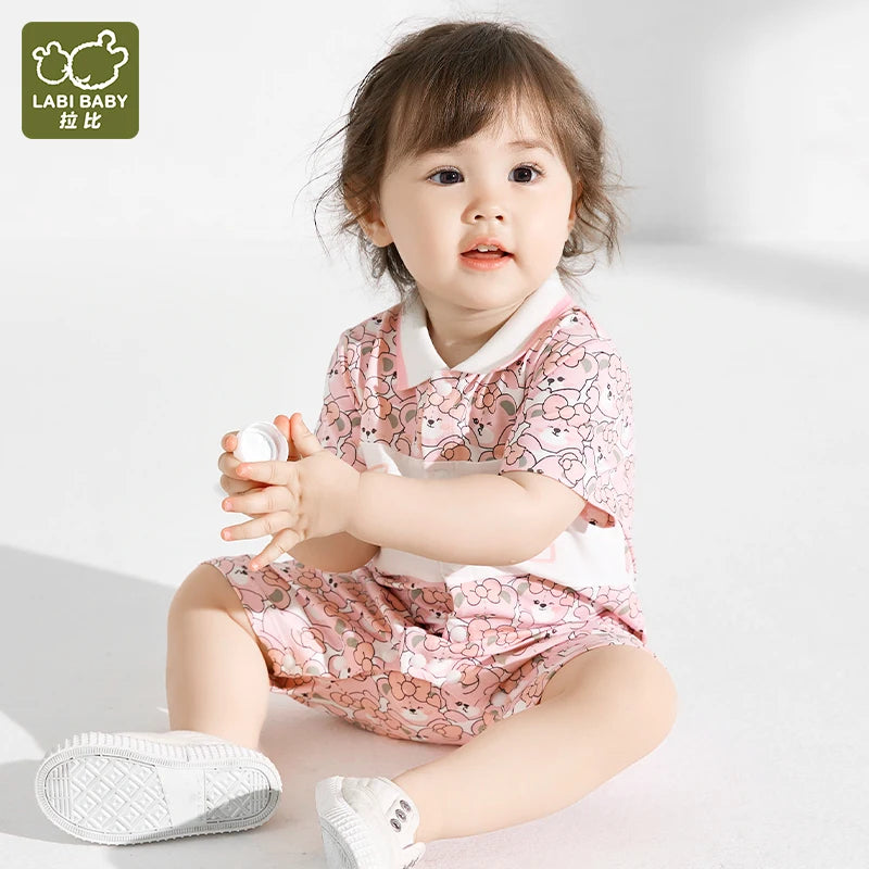 Bodysuit For Newborns Summer Short Sleeve Jumpsuit For Kids Cartoon Bear Print Baby Clothes Baby Girls Cute 2024