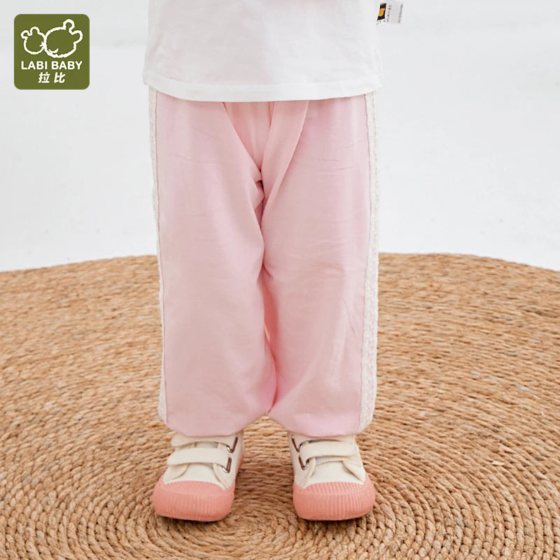 1-5 Year Girls Lace Pants Casual Party Pants Loose Light Summer Trousers for Kids Breathable Outdoor Windproof Pants Pink Purple
