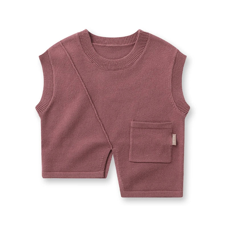 LABI BABY 3 Colors Girls Sweater Vest Autumn Spring Round Neck Pullover Vest Knitted Sweater Top Children Clothes Kids Clothes