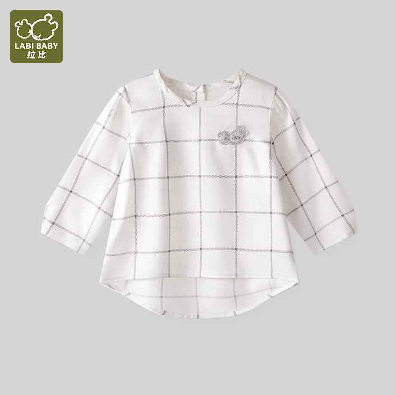 LABI BABY White Plaid Print Shirts for Baby Girls Toddler Tops High Quality Clothes Spring Fashion