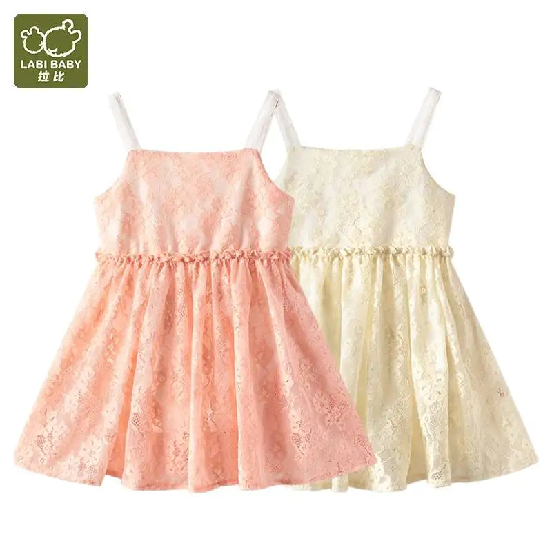 LABI BABY-vestido mameluco de encaje para niña, vestido de princesa para recién nacido, mono de malla Floral para niño, vestidos de encaje con tirantes para verano