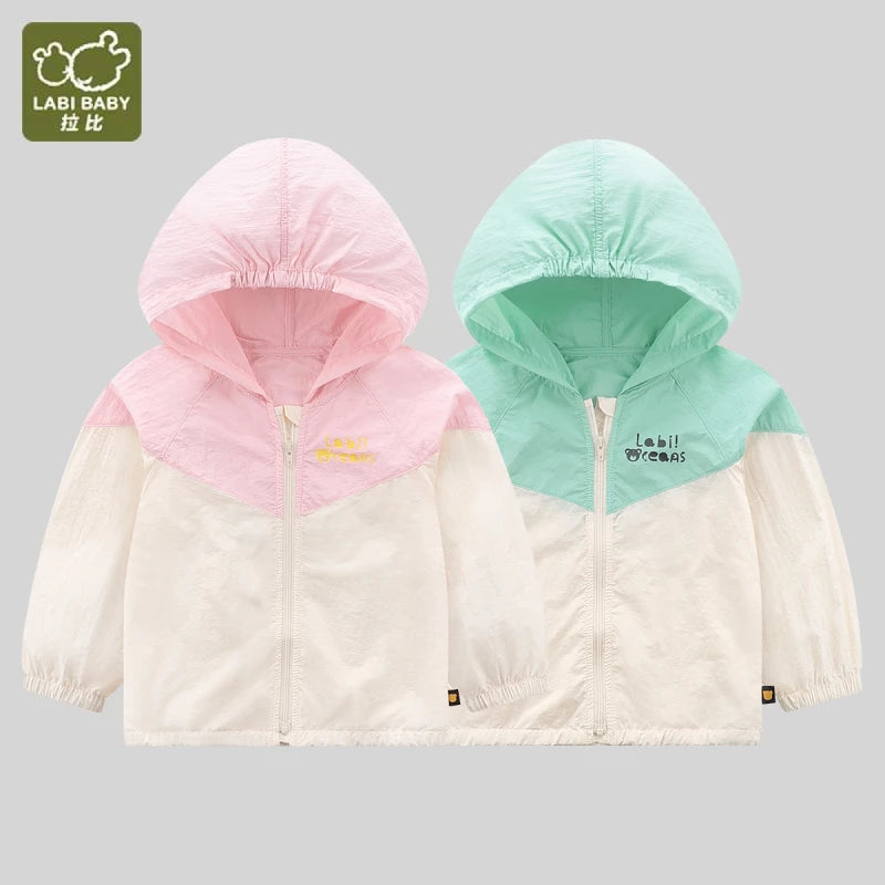 LABI BABY 1-6 Toddlers Windproof Hooded Jacket Thin Zipper Coat for Boys Girls Kids Casual Outerwear Spring Autumn Baby Clothes