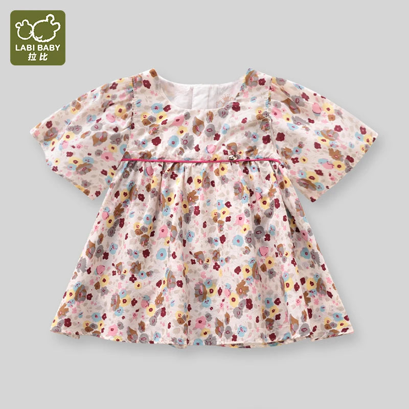 LABI BABY Girls Flower Top Elegant Shirt for Girls Toddler Summer Floral T-shirt Children Clothes Kid Colorful Festival Clothing
